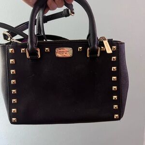 Michael Kors Black and Gold Studded Satchel